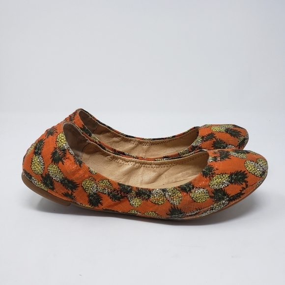 Lucky Brand Emmie Ballet Flat Orange Fabric Pineapple Print Size 8 - Picture 1 of 10